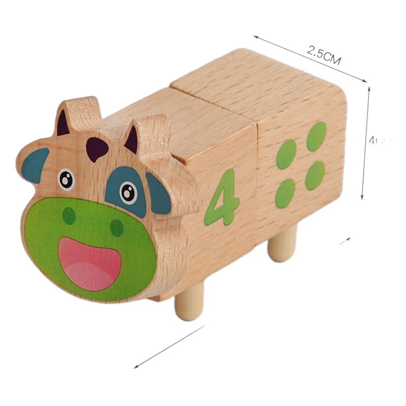 Montessori madera bebé vaca matemáticas aritmética cognitiva juego rompecabezas bloques de construcción montaje color apilamiento alta Juguetes