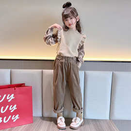 女童春秋季套装2025新款洋气儿童秋装小女孩时髦毛衣灯芯裤两件套