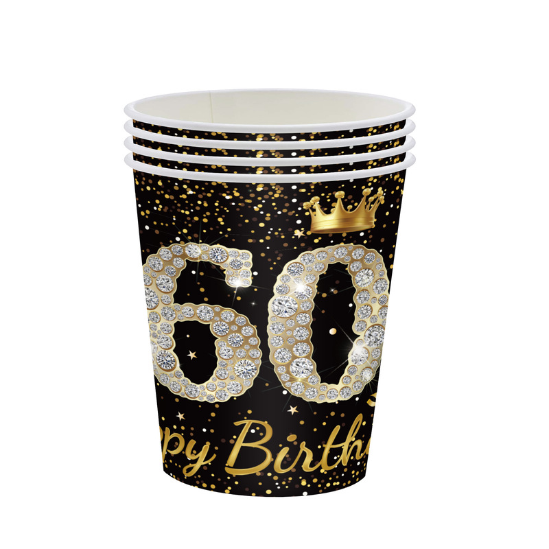 黑金周岁生日派对纸盘21岁30岁100岁纪念日一次性餐盘纸巾桌布|undefined