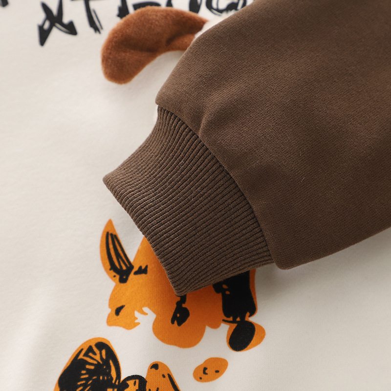 Vêtements de printemps pour garçons et filles, dessin animé de chiot 3D, col rond fendu, manches longues, 1 ensemble 2 pièces pour enfants, automne 2024_voghion.com