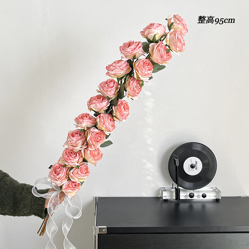 1m 핑크 빈티지 번트 장미 꽃다발