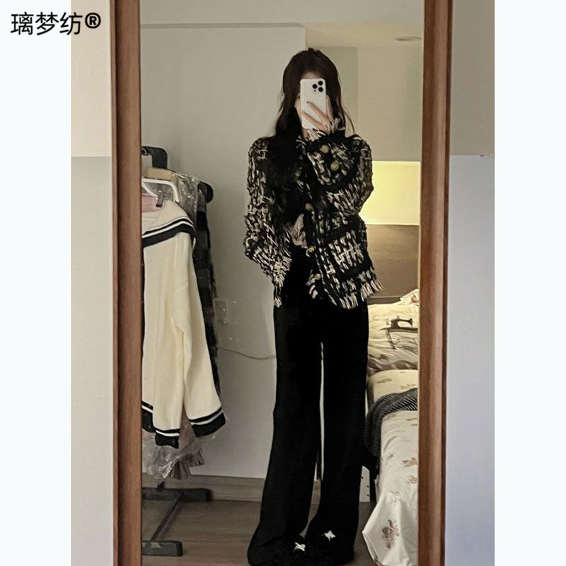 流苏小香风短款外套夹棉加厚女秋冬高级感韩系温柔粗花呢璃梦纺|undefined