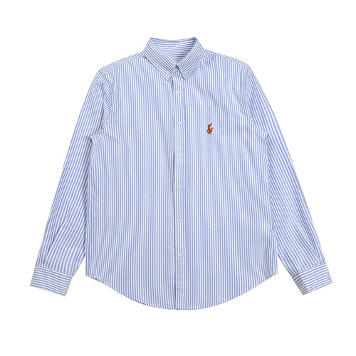 Southeast Asian Oxford Stripe Shirt with Pony Embroidery Button-Down Collar Long-Sleeve Casual Women's Shirt