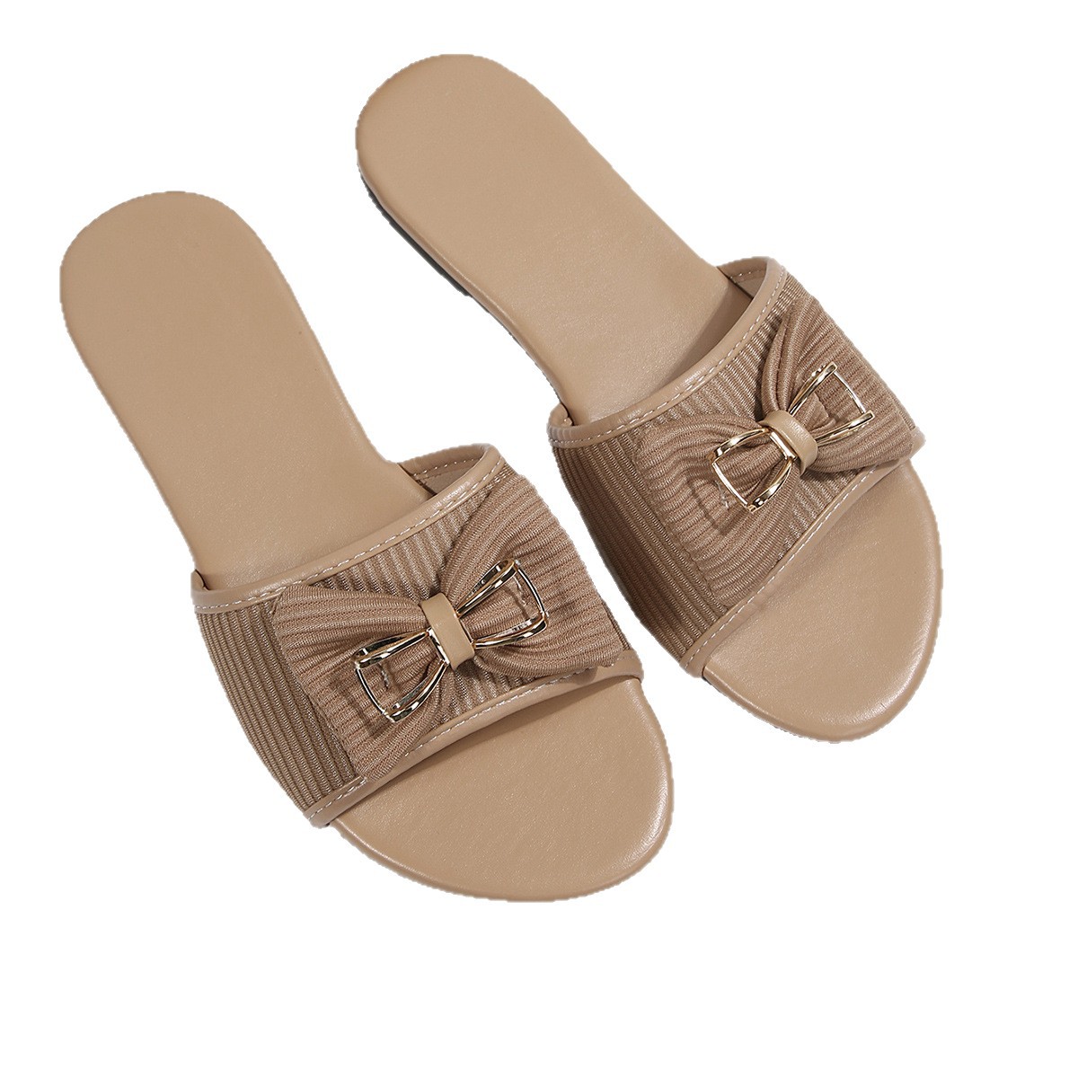Sandalias Planas de Mujer de Cuero Sintético con Decoración Metálica para Uso Casual