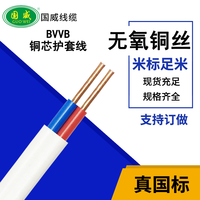 国威线缆—BVVB铜芯护套线国标硬护套线批发国标电源线家装电线