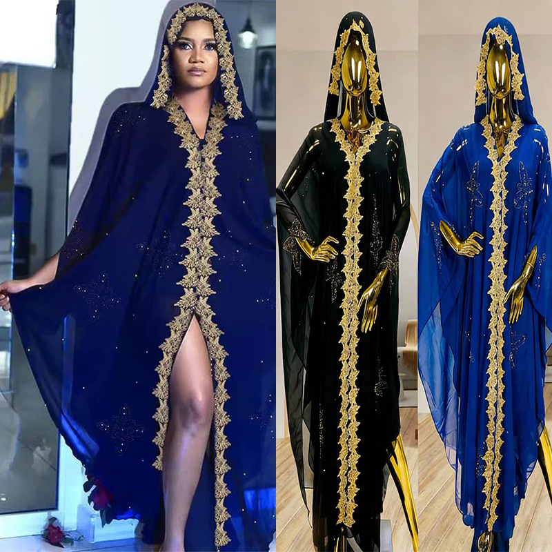 2026 New Style Sequin Rhinestone Spring Crystal African Dress with Rhinestone Bell Sleeves Women's Loose Shawl