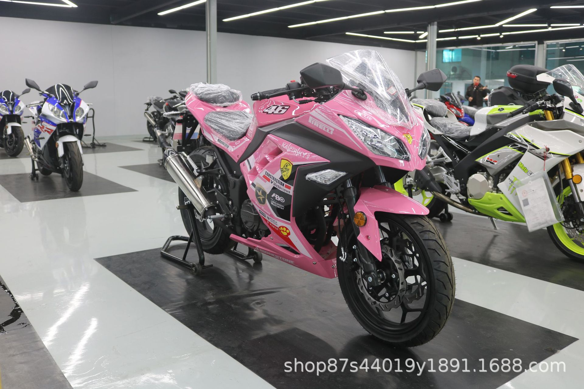 License-able motorcycle Kawasaki Ninja, twin-cylinder racing replica, Horizon sportbike, adult gasoline-powered sportbike, complete vehicle