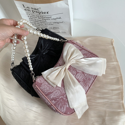 Shoulder bag for women niche design pearl shoulder strap bag for women 2024 new style bow hand-held crossbody bag armpit bag