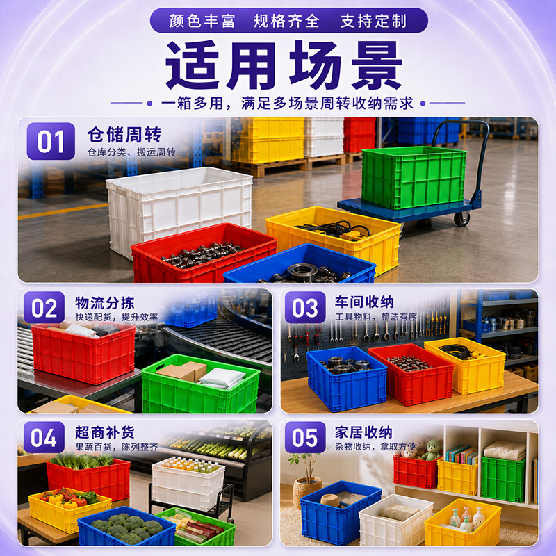 加厚塑料周转箱大号带盖物料中转箱工业物流仓储货架胶框工厂批发