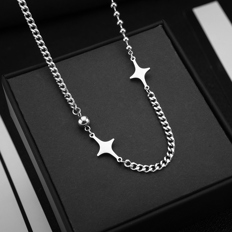 Collier ras-de-cou coréen simple et élégant, style tendance, en acier titane avec chaîne à maillons en forme d'étoile, inaltérable._voghion.com