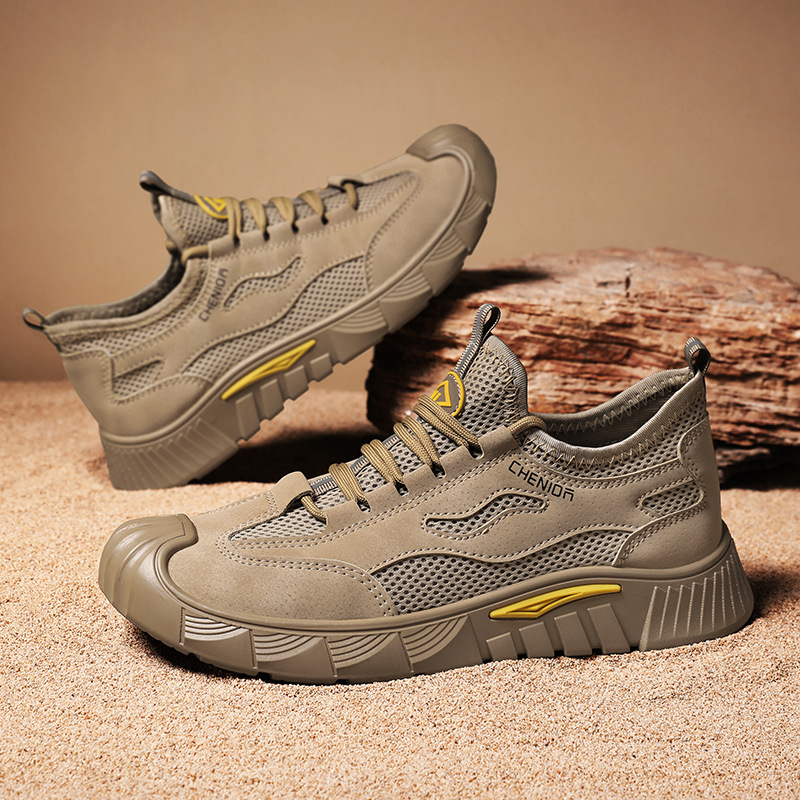 Zapatos de hombre 2025 primavera nuevos zapatos de protección de trabajo casuales transpirables de malla zapatos de moda versátiles zapatos de malla resistentes a la suciedad