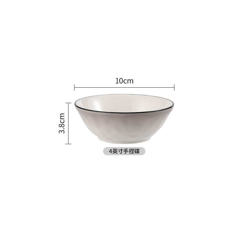 Cuenco de cerámica transfronterizo de color bajo vidriado gris gradiente simple personalizado, plato de exportación, plato de arroz, plato, vajilla de cerámica