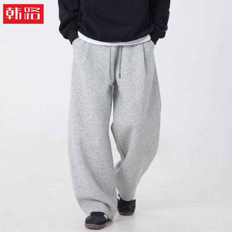 Heavyweight Textured Pleated Casual Pants for Men, New Autumn 2026 Straight Loose Long Pants, Trendy Brand Silhouette Sports Sweatpants