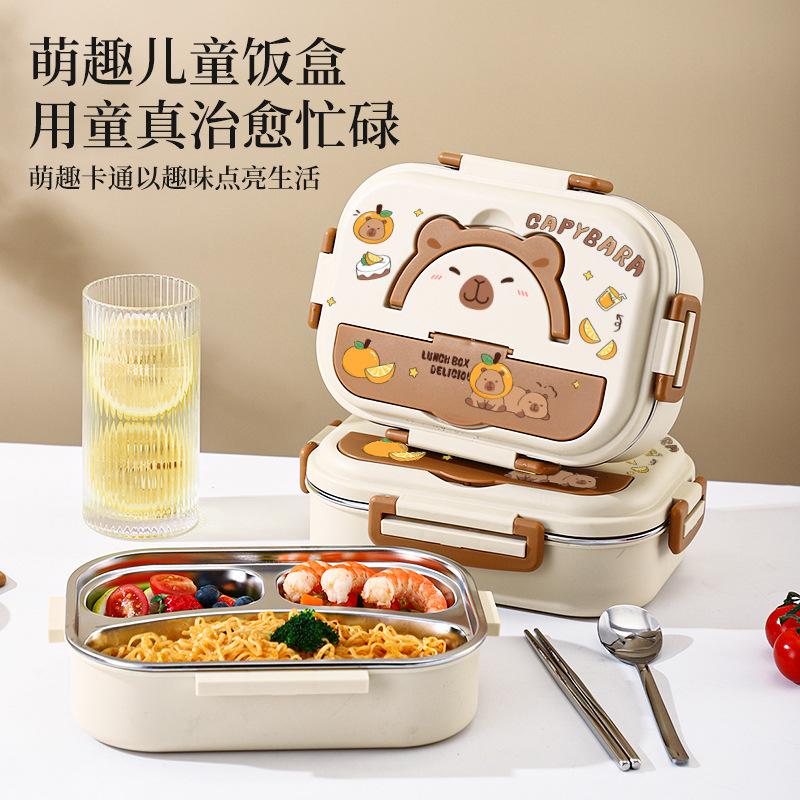 304 Stainless Steel Kidsren's Lunch Box Household Cartoon Large Capacity Student Kindergarten Exclusive Lunch Box with Handbag