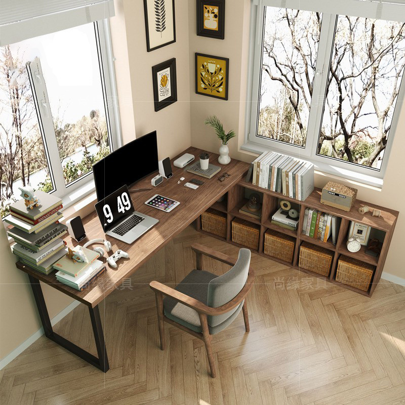 Solid Wood Corner Desk and Bookcase Integrated Combination Study Room L-Shaped Large Board Desk Home Corner Double Computer Desk Solid Wood Corner Desk and Bookcase Integrated Combination Study Room L-Shaped Large Board Desk Home Corner Double Computer Desk