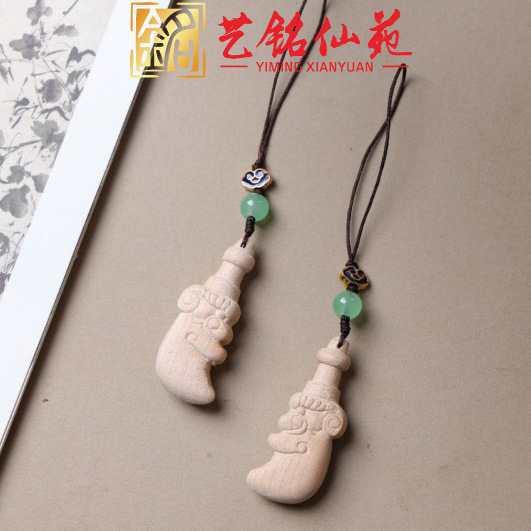 榉木雕刻青龙肥月刀手机链艺铭仙苑木质小肥刀头挂件创意饰品
