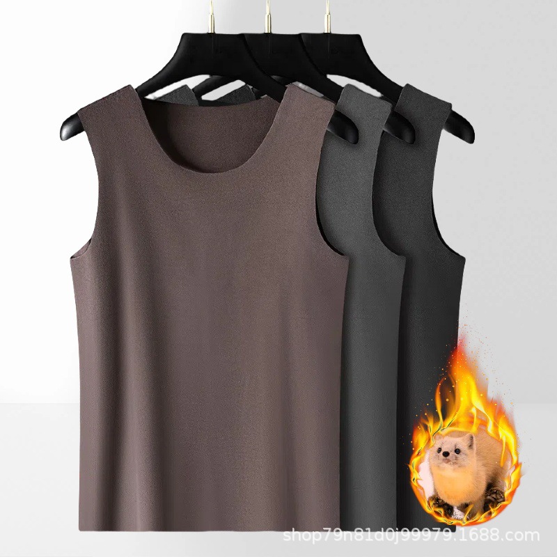 Mink Velvet Seamless Men's Thermal Vest, German Velvet Heating Fleece-Lined Base Layer Vest, Autumn and Winter Top, Cold-Proof and Ultra-Thick