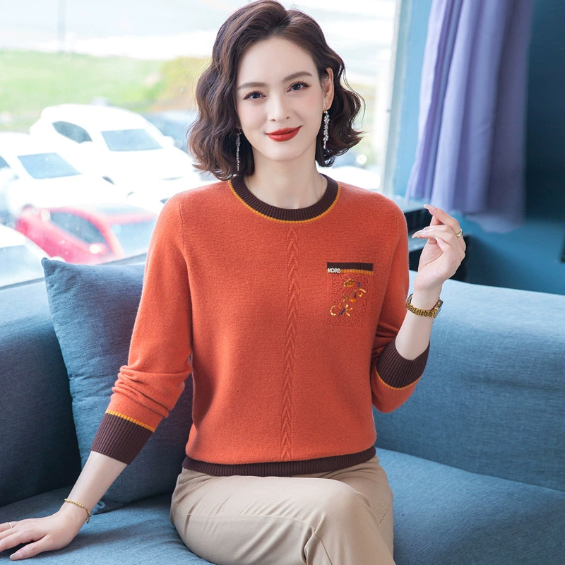 Среднего и пожилого возраста 100% горный шерстяной свитер женский с круглым вырезом