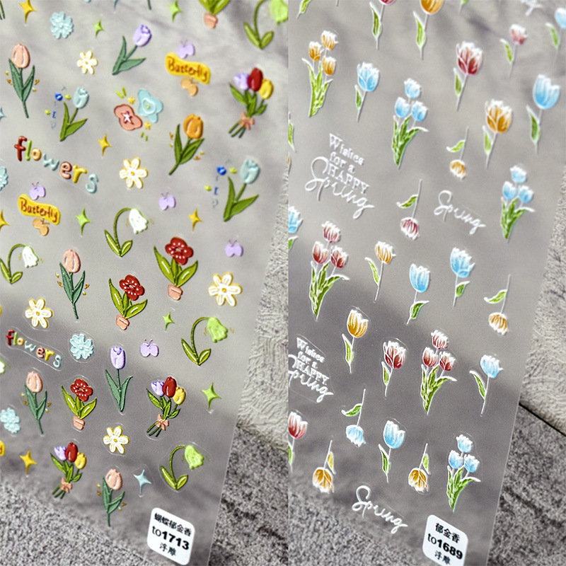 5d manicura estilo japonés pegatinas tulipán Camelia girasol pegatinas verano popular alivio tridimensional dibujos animados hueco