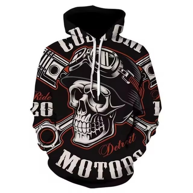 New Men's Oversized Halloween Hoodie 3D Print Fashion Skull Pattern Retro Casual Winter Cross-border Style