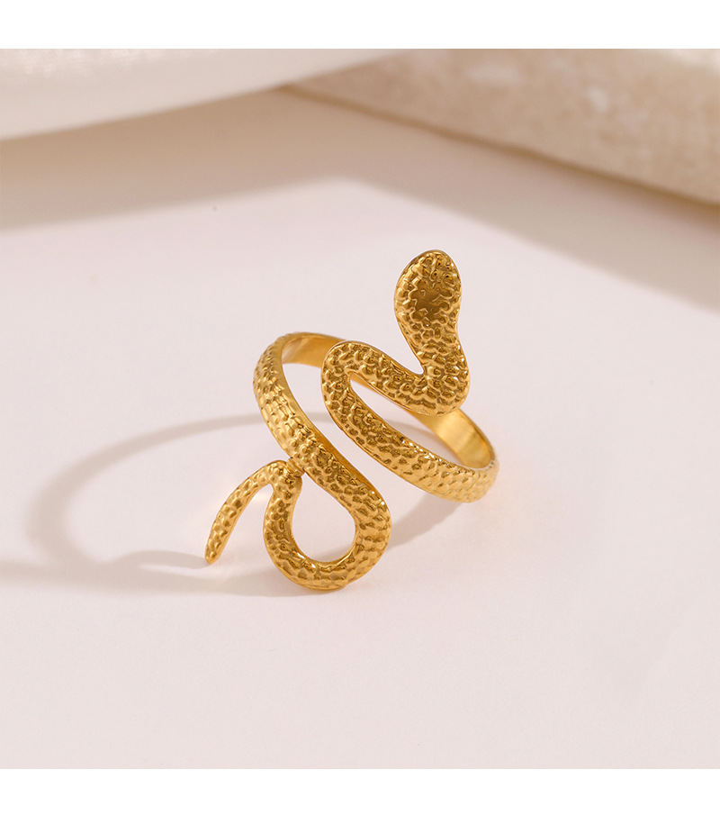 Acero Inoxidable 304 Chapados en oro de 18k Elegante Enchapado Serpiente Anillo Abierto display picture 2