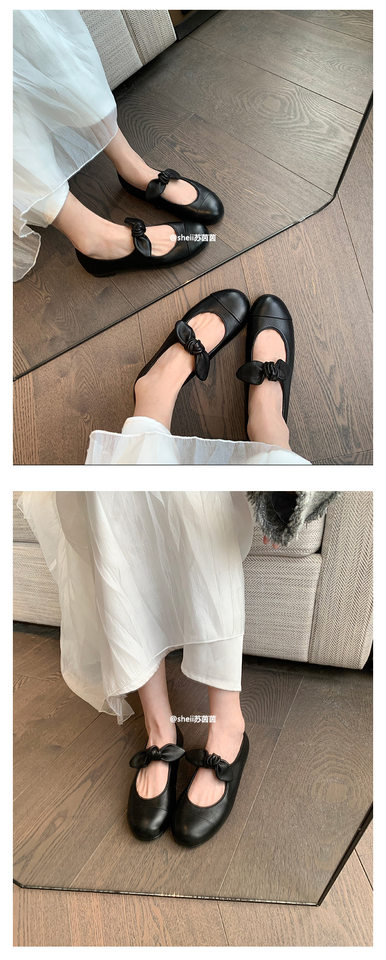 Giày búp bê Mary Jane mũi tròn thắt nơ gót thấp 1-3 cm — Màu đen, Trắng sữa, Đen mơ chi tiết 24