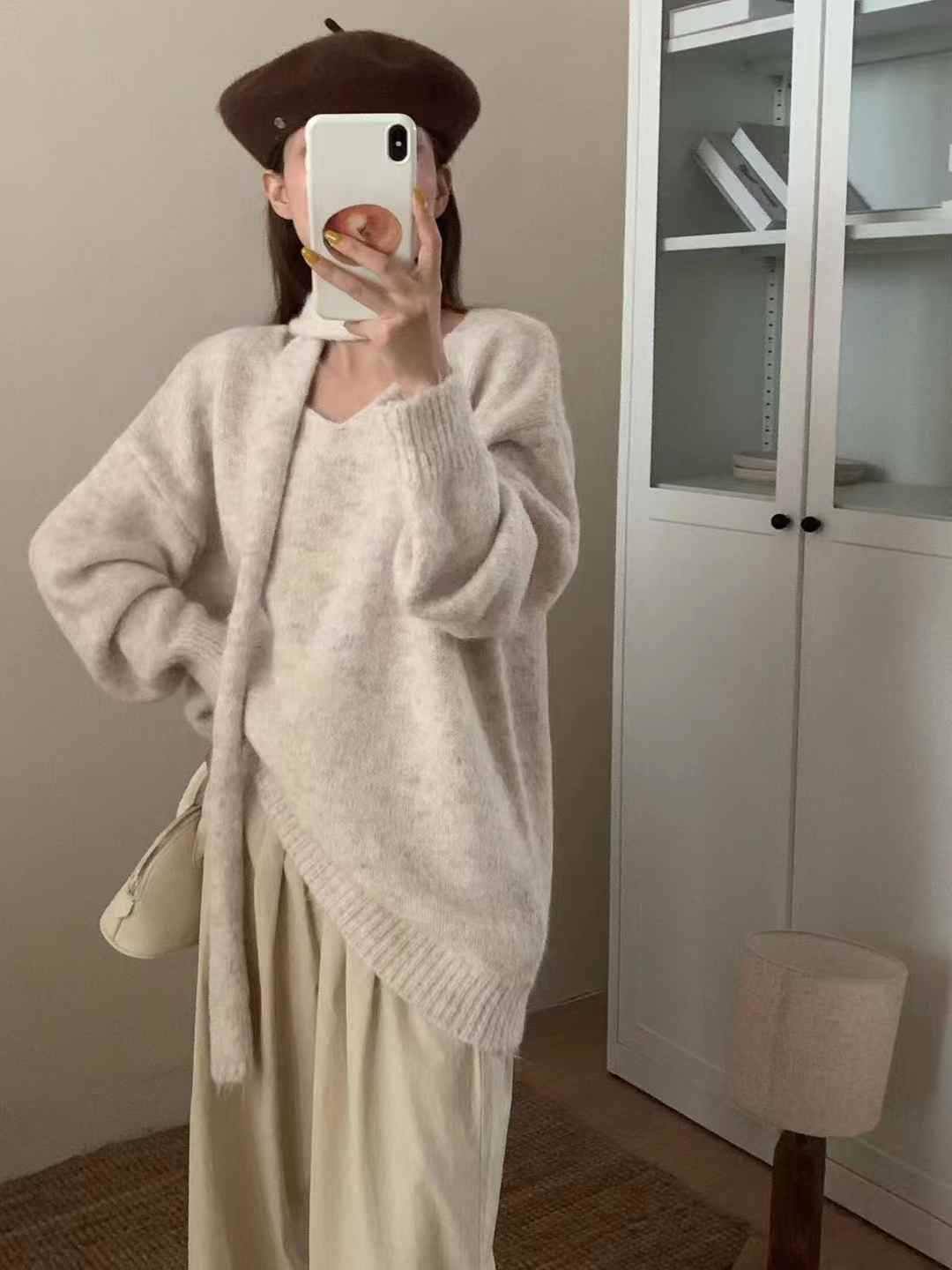 24 invierno Puyuan otoño invierno nuevo estilo coreano vestido con un diseño suéter de cuello en V suelto image 6