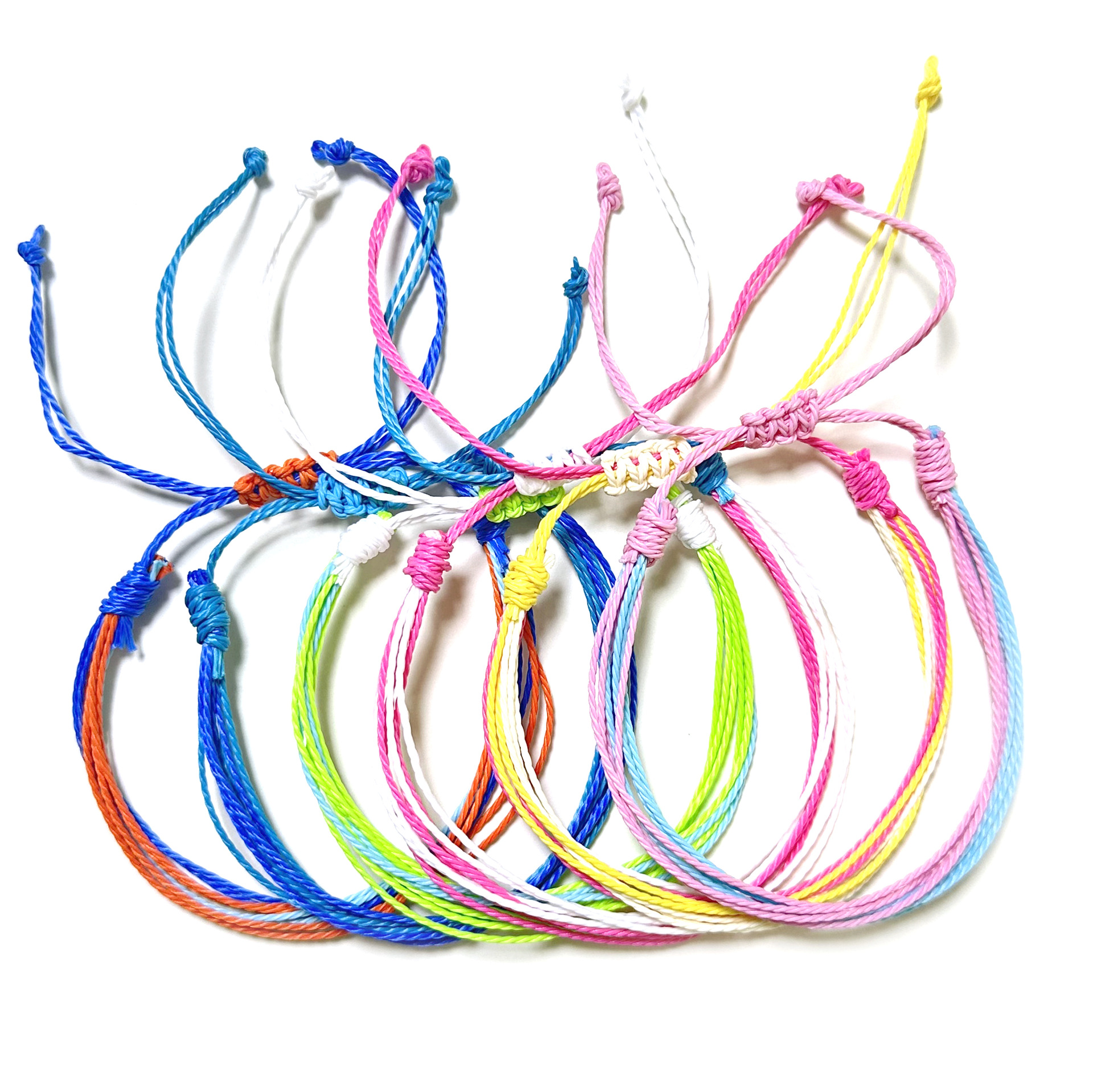 跨境爆款热卖混搭彩色渐变情侣友谊叠戴手链台湾防水蜡线编织手绳