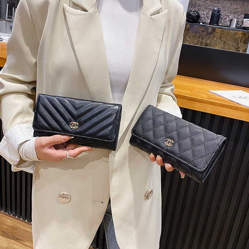 Wallet women's long student rhombus card bag 2022 new European and American fashion flip zipper large capacity clutch box