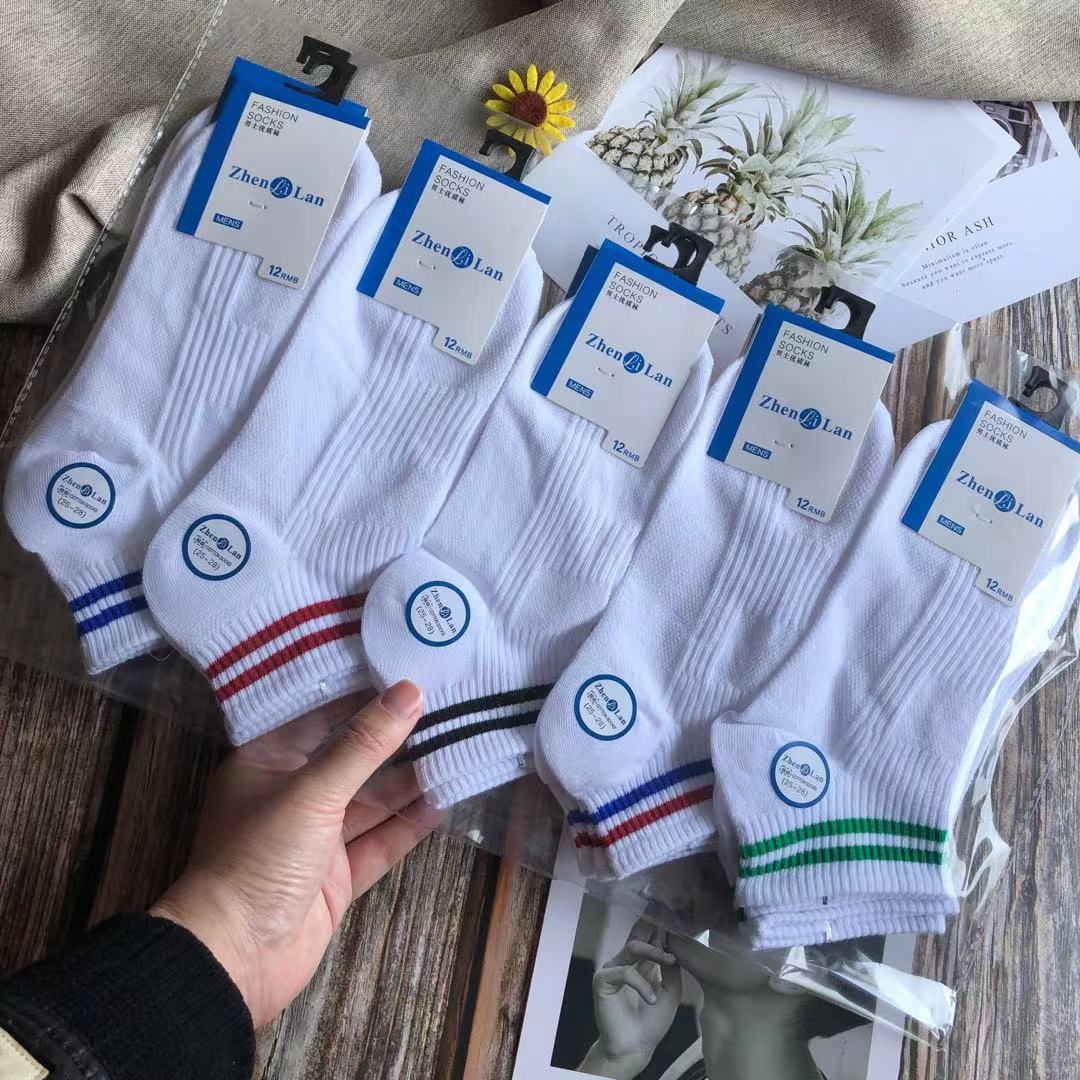 Venta al por mayor calcetines delgados de algodón de primavera y verano calcetines de color caramelo japonés de los hombres calcetines de color blanco dos barras de los hombres de moda calcetines de los deportes lindos de las mujeres