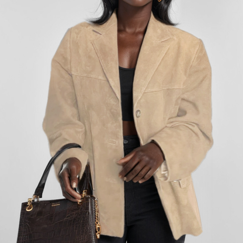 Cross-border 2024 Autumn/Winter New European And American Women's Fashion Elegant Retro Brown Loose Pocket Long Sleeve_ecoleips.com