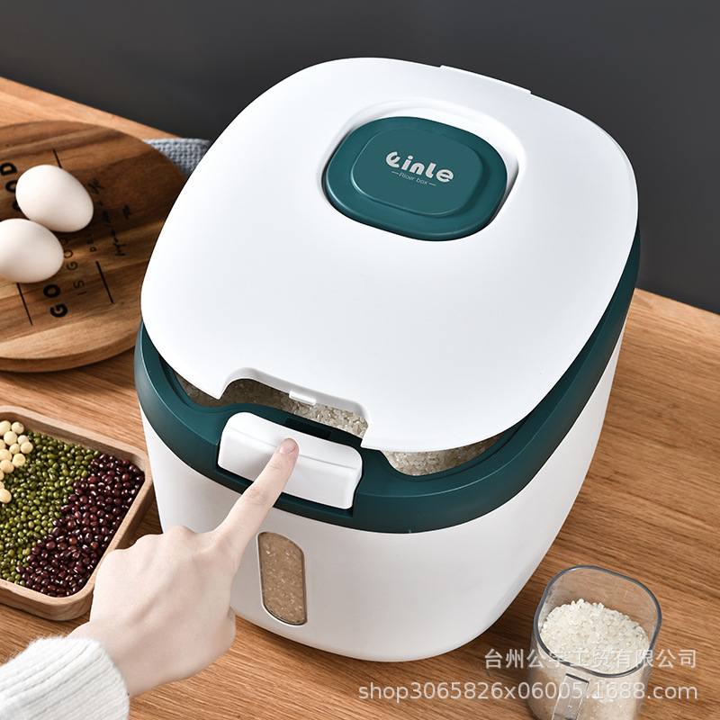 Suministro directo de fábrica de plástico sellado Cubo de arroz hogar a prueba de insectos a prueba de humedad cocina caja de arroz automático 20 L Cubo de arroz de plástico