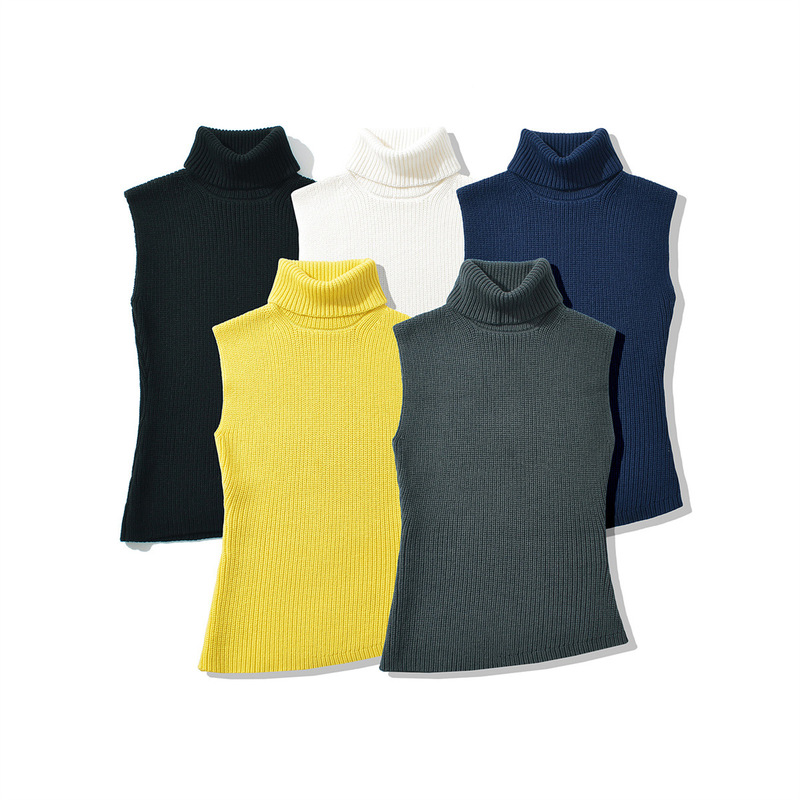 navy blue Turtleneck Sweater Vest Women's Spring Slim-fit Slimming Base Shirt Sleeveless Spice Girl Tight Inner Top