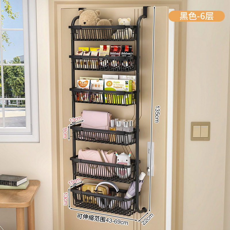 穴を開けないドアの後ろの円管の大きさはかごの棚の多層の収納棚の浴室のドアの後ろの棚の多機能を掛けて整理します。