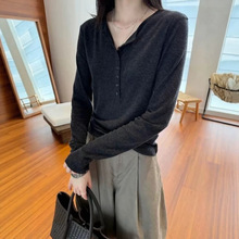 高级感亨利领羊毛针织衫长袖女春秋季韩系宽松慵懒风羊绒打底毛衣