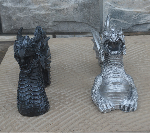 Cross-border hot-selling new product outdoor courtyard black and silver three-section dragon resin crafts micro landscape statue art ornaments