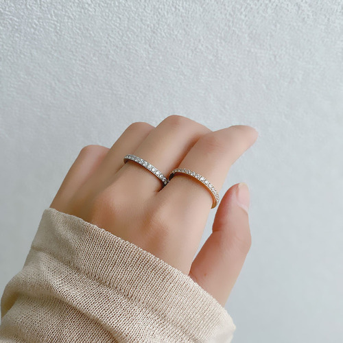 Korean style simple full circle diamond titanium steel ring female niche best friend couple ring internet celebrity same style trendy jewelry