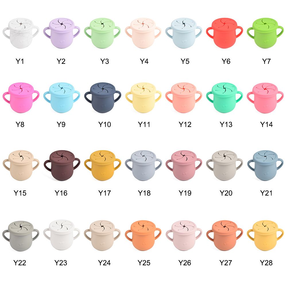 Silicona de grado alimenticio para niños snack Cup mango binaural portátil resistente a la caída con taza de paja de bebé taza de bebida de silicona