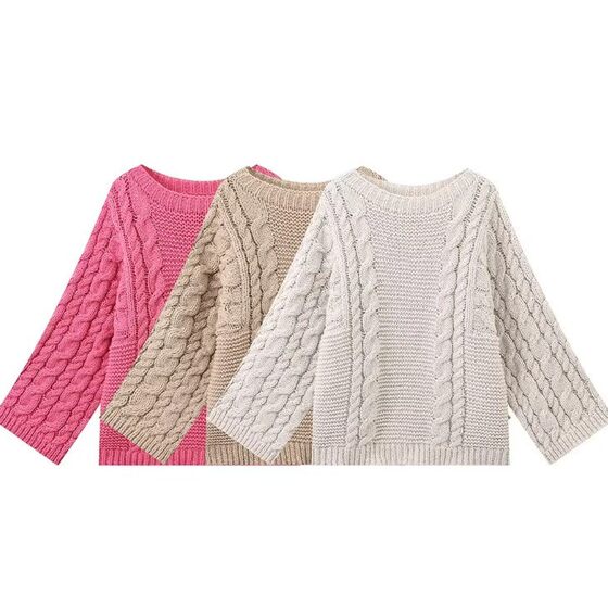 Cross-border European and American Women's AliExpress INS Explosions Round Neck Horn Sleeve Knitted Loose Sweater