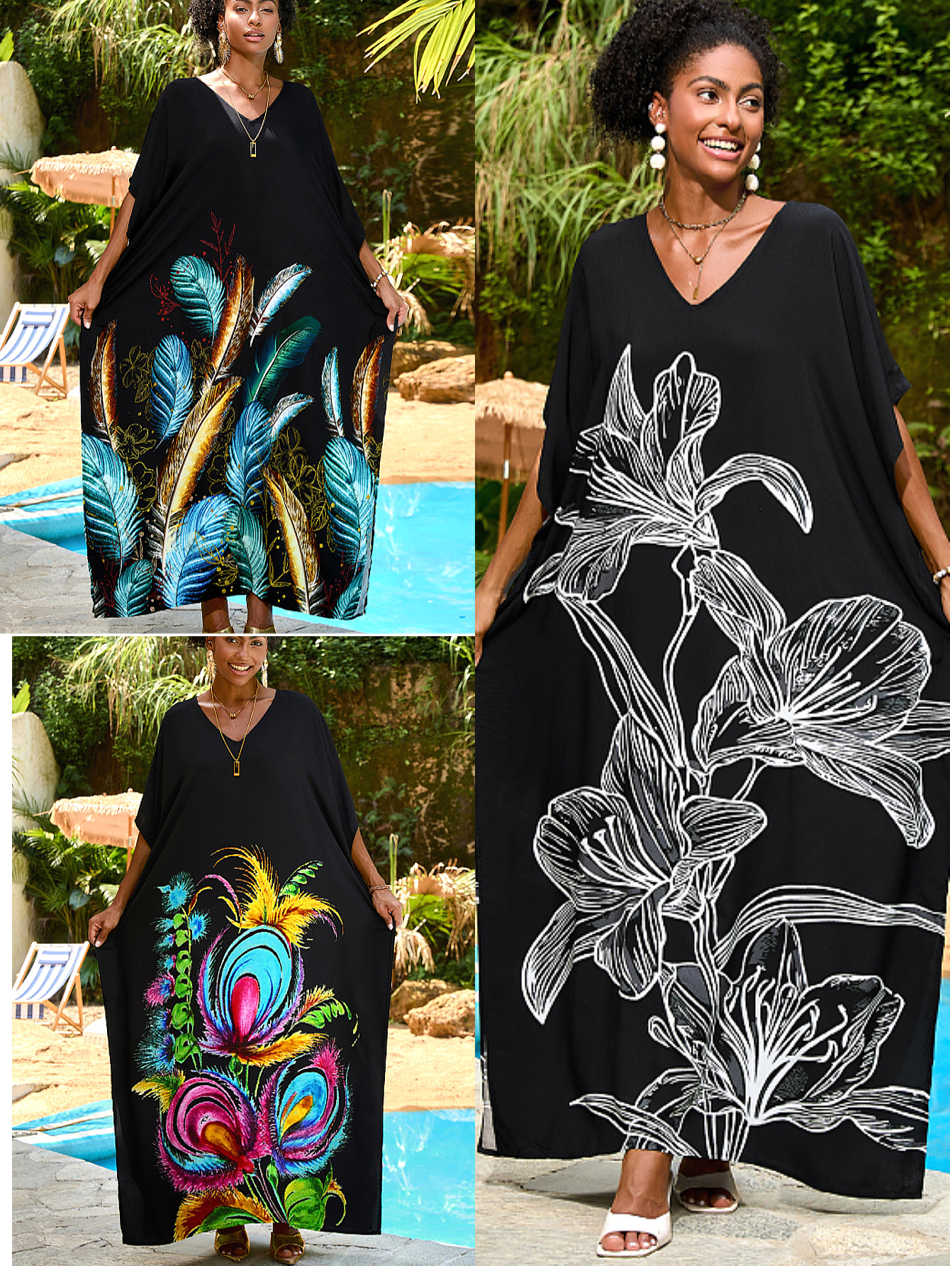 2025 nuevo algodón humano transfronterizo impresión de localización de playa camiseta vacaciones de playa bikini con pañuelo 8002