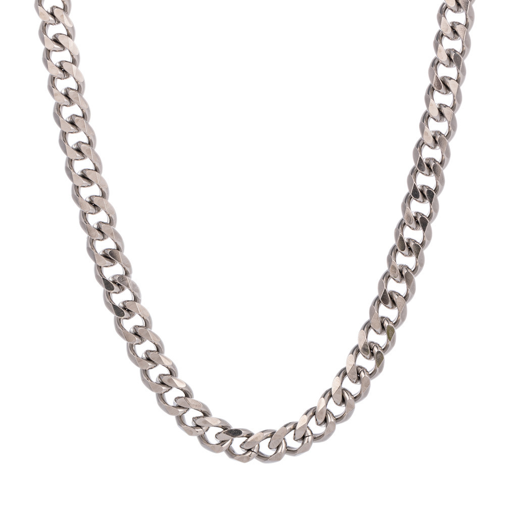 Collier tendance américain à six côtés en acier titane cubain poli pour homme, design personnalisé pour couple._voghion.com