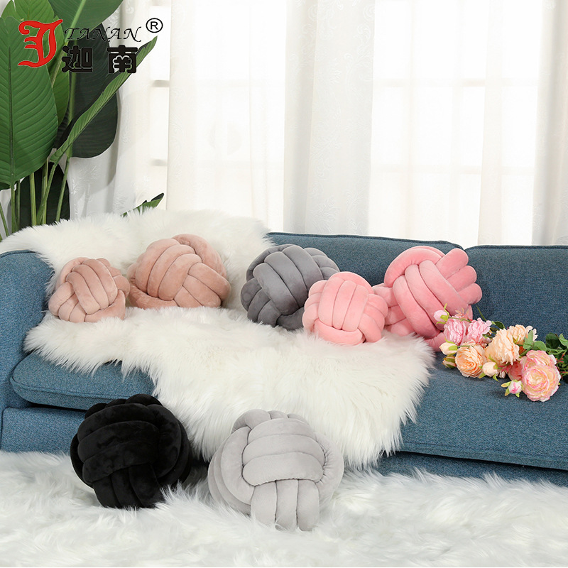 Nordic Ins Hand-woven Three-strand Rope Ball Pillow Knot Home Decoration Crystal Velvet Knotted Ball Pillow