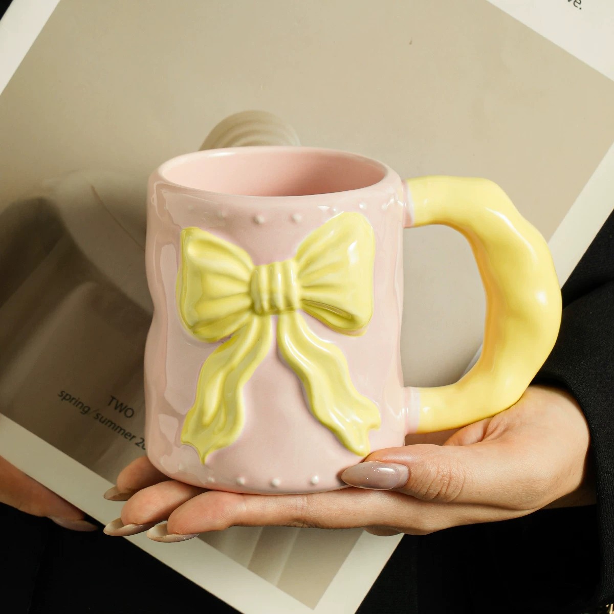 Taza de arco de alta calidad de taza de cerámica de gran capacidad de taza de agua de bebida de oficina de niñas café desayuno taza
