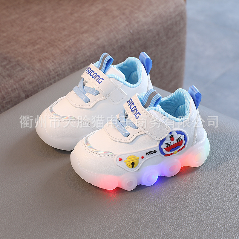 Big Face Cat Kidsren's Sports Shoes 2024 Spring & Fall New Light-Up Shoes 1-6 Years Old 5 Male and Female Baby White Shoes Soft Soles