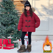 女童羽绒棉服冬装2025新款女孩大童红色加厚棉衣儿童新年保暖外套