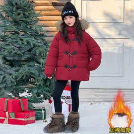 女童羽绒棉服冬装2025新款女孩大童红色加厚棉衣儿童新年保暖外套