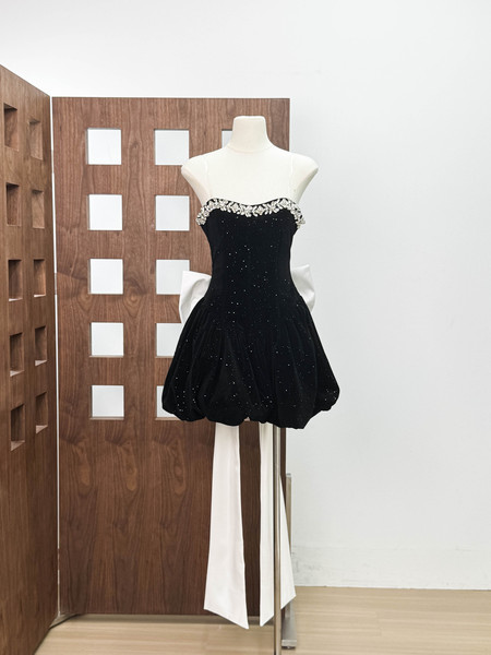 Kaka's Same Vietnamese Niche L@Ne Ci Cute and Sweet Velvet Tube Top Bow Party Dress