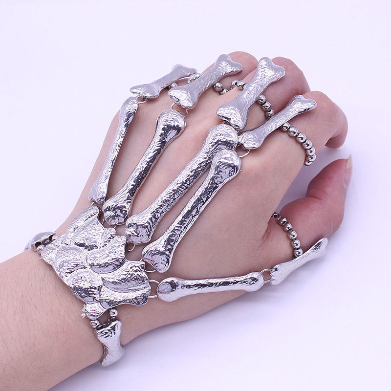 Halloween Jewelry European and American Exaggerated Metal Skeleton Bracelet Ghost Claw Finger Bracelet Pearl
