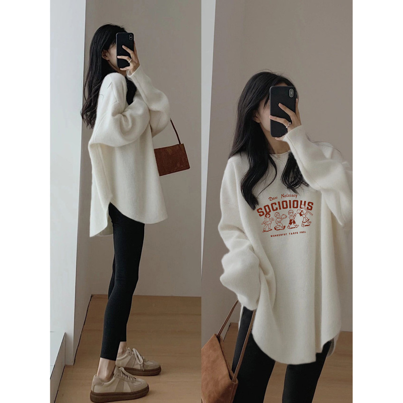 2025 Shark Pants Matching Top Mid-length Butt-covering Long Sleeve T-shirt Women's Early Spring and Autumn plus size Base Shirt