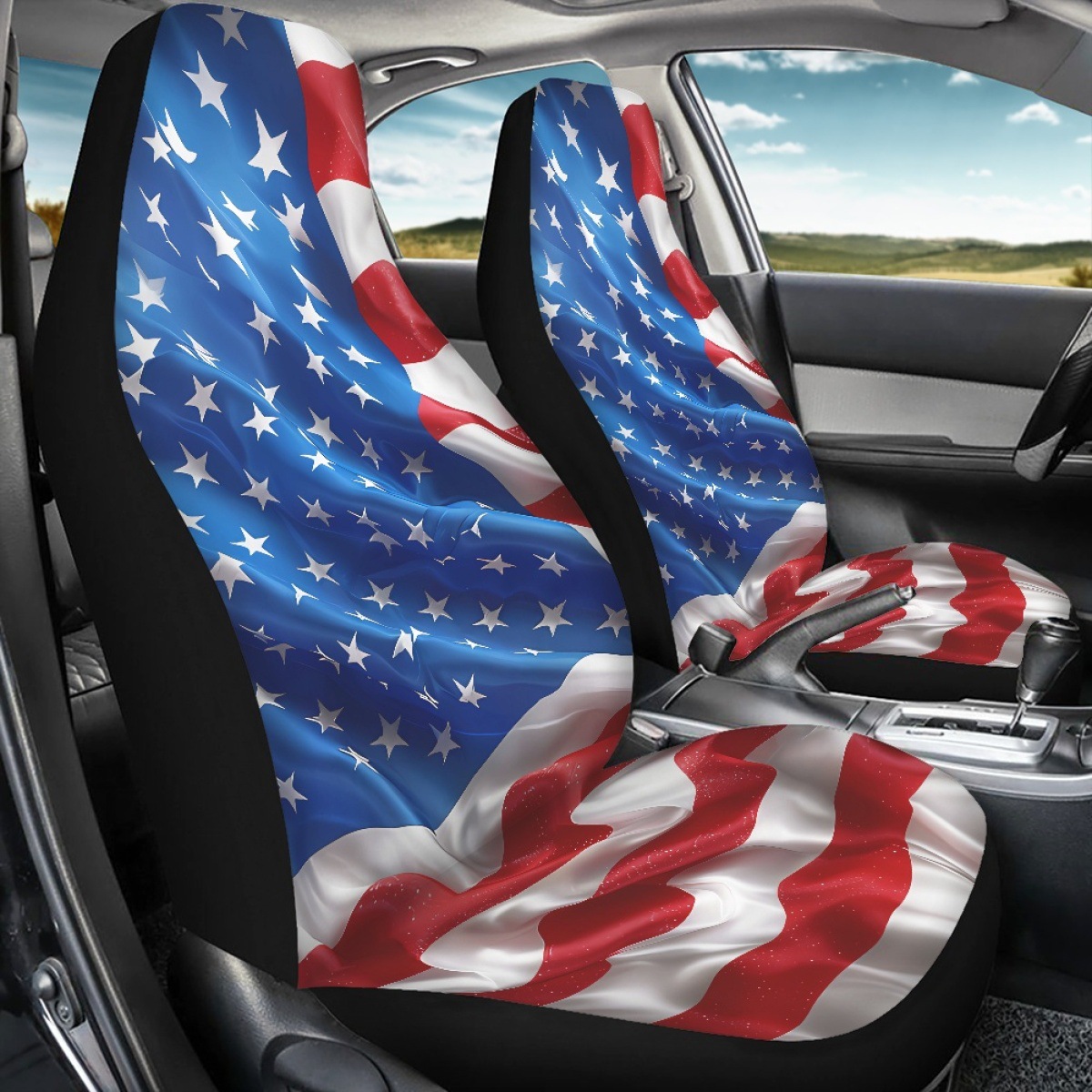 Amazon's best-selling American flag-printed car seat covers, featuring a non-slip design for vehicle seat protection, available for drop shipping